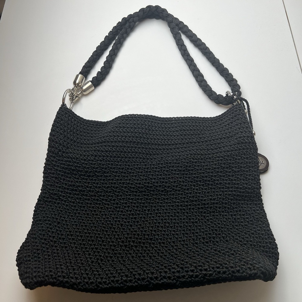 The Sak Black Crochet  Handbag Purse Adjustable Strap
